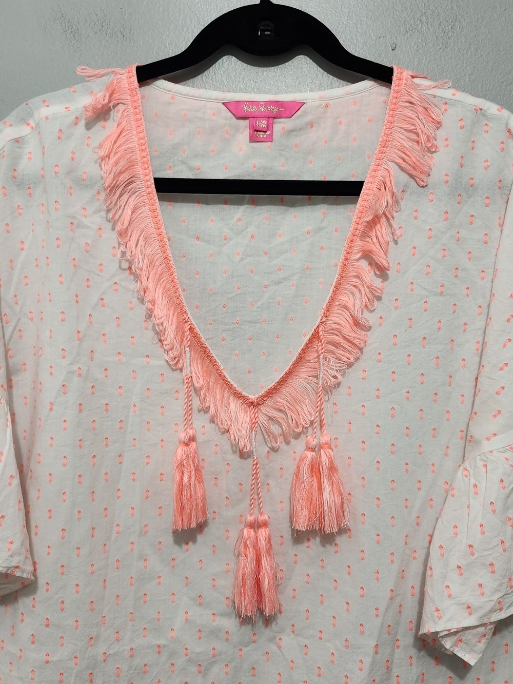 Lilly Pulitzer Kipper Cover Up White with Pink Tassel Trim Size L/XL - Picture 2 of 7